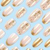 Gold Press on Nails French Tip Fake Nails Almond Nails Press on Gold Foil Designs False Nails Glossy Acrylic Nails Full Cover Glue on Nails Almond Shape French Tip Nails for Women Manicure, 24Pcs
