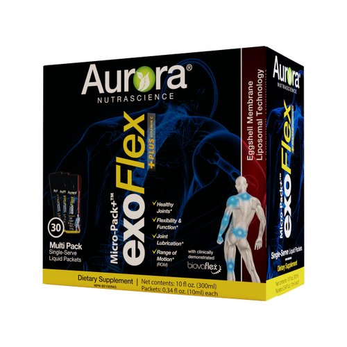 Aurora Nutrascience, Micro-Pack Liposomal exoFlex+ Vitamin C, Eggshell Membrane with BiovaFlex, Curcumin, & Boswellia, 30 Single-Serve Liquid Packets, 0.34 fl oz (10 ml) Each