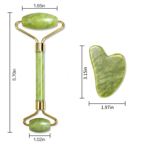 AOVOJRM Jade Roller Gua Sha Facial Tools Set,Guasha Facial Massage Tool,Face Roller Skin Massager for Face,Neck and Eye Treatment Facial Roller (Green)