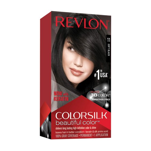 Revlon Permanent Hair Color, Permanent Hair Dye, Colorsilk with 100% Gray Coverage, Ammonia-Free, Keratin and Amino Acids, 11 Soft Black, 4.4 Oz (Pack of 1)