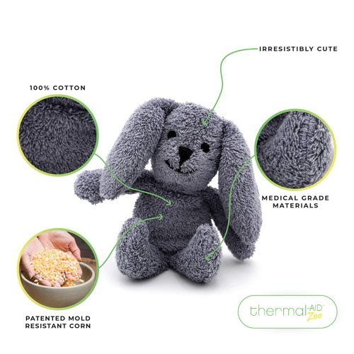 Thermal-Aid Zoo - Mini Microwavable Stuffed Animal - Plush Toy and Hot Cold Pack - Baxter The Bunny - 3.15 x 2.6 x 9.3 in