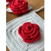 Atelier PG Set of 4 Crochet Hair Pins, Rubber Buckle & Mini Bag, Handmade Accessories for Girls (Red Rose)