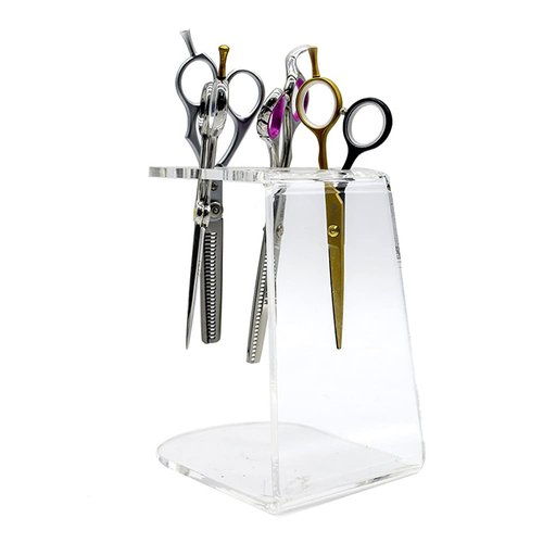 esowemsn 6 Holes Clear Acrylic Scissors Holder Rack Salon Shear Holder Hairdresser Scissor Combs Clips Desktop Organizer Accessories for Barber Shop Office Home