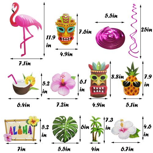 HADDIY Hawaiian Luau Party Hanging Decorations,30 Set Aloha Party Hanging Swirl Ceiling Decorations for Summer Tropical Beach Birthday Party Supplies
