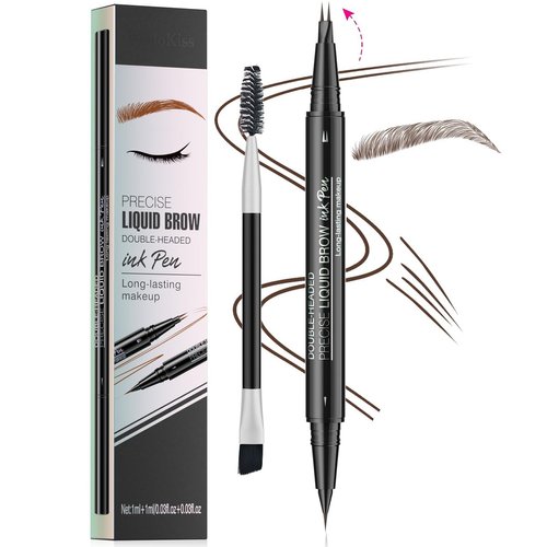 2-Tip Eyebrow Pen, Eyebrow Pencil Dual-Ended Microblading Eyebrow Pen with Micro Fork Tip and Precise Brush-Tip, Natural Hair-Like Brows Waterproof and Long Lasting for All Day (03# Dark Brown)