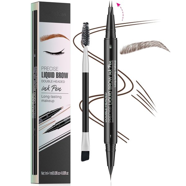 2-Tip Eyebrow Pen, Eyebrow Pencil Dual-Ended Microblading Eyebrow Pen with Micro Fork Tip and Precise Brush-Tip, Natural Hair-Like Brows Waterproof and Long Lasting for All Day (03# Dark Brown)