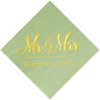 Crisky Sage Green Wedding Napkins Mr & Mrs Gold Cocktail Beverage Dessert Napkins for Wedding Shower Engagement Party Decorations, Wedding Cake Table Decor Supplies 100 Pcs, 3-Ply