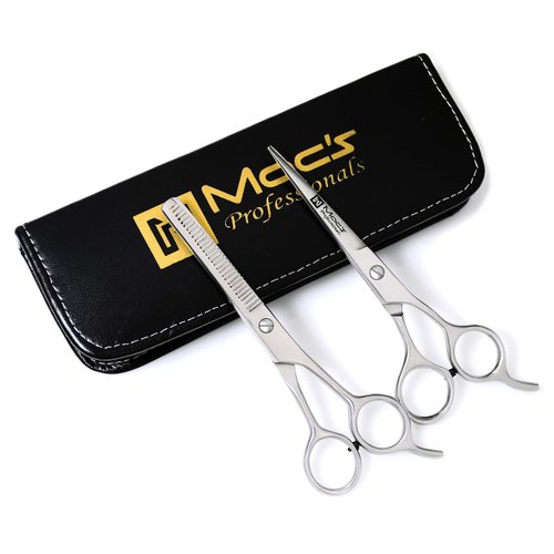 Macs Razor Products Professional Barber Scissor Hair Cutting Scissors 6" and Texturizing /Thinning Shears 6" Scissors Set with Free Black Bonded Leather Case-206