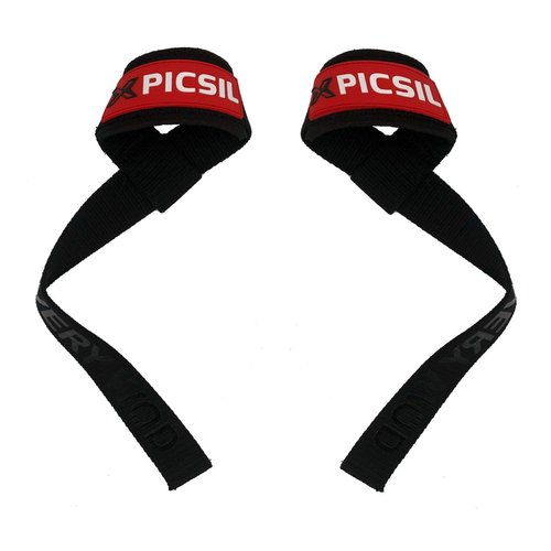 PICSIL Wrist Straps, Padded Wrist Straps for Weightlifting, Extended Deadlift Straps for Grip Support, Advanced Weightlifting Straps for Comfort and Stability, 1 Pair, Red