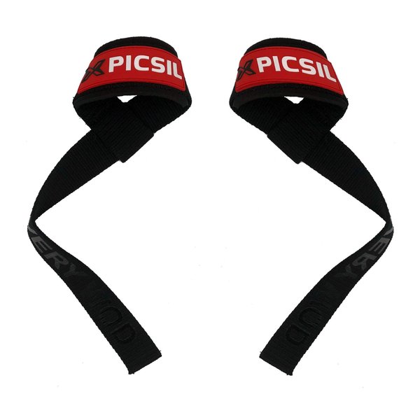 PICSIL Wrist Straps, Padded Wrist Straps for Weightlifting, Extended Deadlift Straps for Grip Support, Advanced Weightlifting Straps for Comfort and Stability, 1 Pair, Red