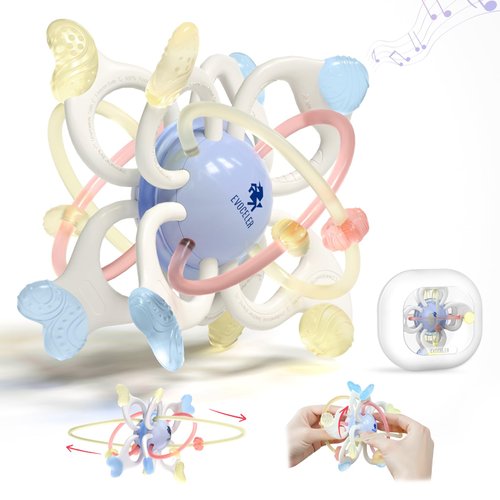Evoceler Baby Teething Toys Ball, 6-in-1 Silicone Infant Toys Baby Toys, BPA Free Montessori Baby Teether Ball for 0-6-12-18+ Months, Chew Toy Newborn Toys for Baby Girl Boy