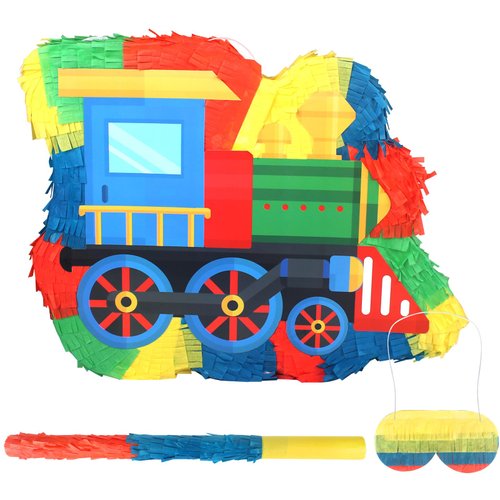 3D Train Pinata with Blindfold Stick Confetti, Railroad Themed Party Supplies, Train Pinata for Boys Birthday Party Supplies,Train Theme Party Decoration for Kids Girls Boys,15.8x11.8x2 Inches