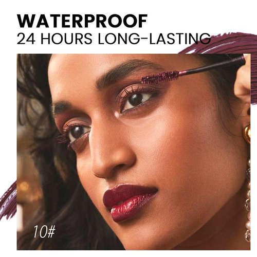 Colored Colorful Waterproof Mascara for Eyelashes Set,Blue White Black Brown Purple Long lasting Charming Voluminous Cruelty Free Vegan Eye Makeup (A-1Pc 10# Red, A)