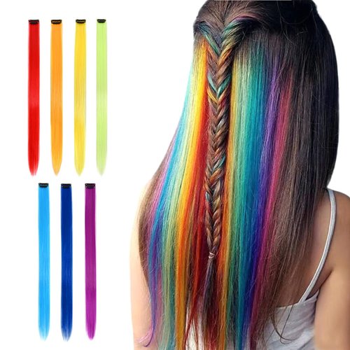 YONGYI 7 Pcs Colored Clip In Hair Extensions 20 Inches Multi-Colors Straight Hair Clip In Synthetic Hair Extensions For Women Girls Kids Gift Synthetic Hairpieces Can Be Hot Water Curl (20, 7 colors)