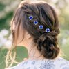 inSowni 40pcs Bridal Wedding Rhinestone Rose Flower U-shaped Hair Pins & 6pcs Twist Pearl Hairpins Headpiece Set in Gift Box for Women Girls Bridesmaid (Royal Blue Set)