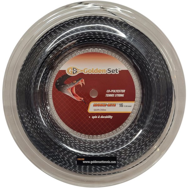 Golden Set Tennis Snake-Bite Polyester Tennis String (Black, 16 Gauge Reel (660ft/200mm)