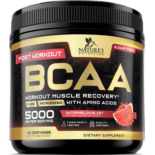 BCAA Powder, 4g BCAAs 2:1:1, 1g Glutamine, B6 - Pre Workout Drink Energy Boost & Post Workout Muscle Recovery Amino Acids Supplement for Men & Women - Keto, Sugar Free, Watermelon Flavor - 45 Servings