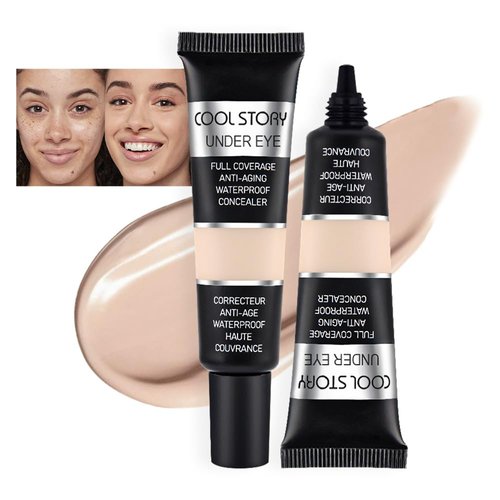 Kaely 2Pcs under Eye Concealer Full Coverage,Waterproof Concealer for Dark Circles,Puffiness,Redness,Cream Foundation Eye Brightener,Color corrector de ojeras,Anti Aging,Natural Matte Finish,light W