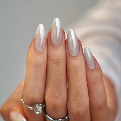 Almond Press on Nails Medium, French Tip Fake Nails Bright White Clear Glossy Nail Kit 24 PCS Includes Mini File, Jelly Glue Pad, Simple Atmosphere Nude Nails for Women