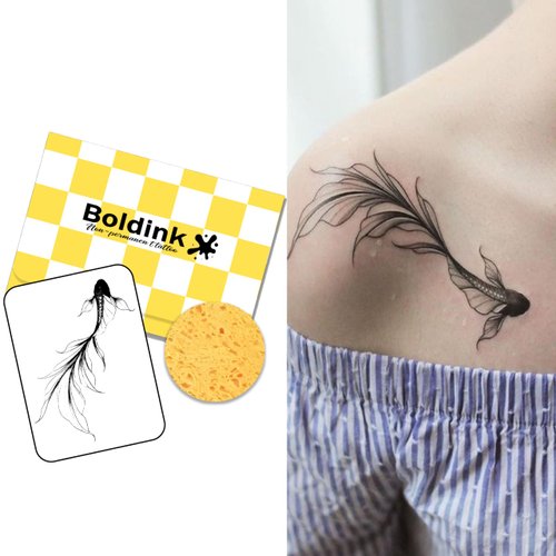 Boldink Semi-permanent tattoos, realistic fake tattoos, last 7-15 days, waterproof non-reflective temporary tattoo stickers, cruelty-free, uniquely designed exquisite packaging（Ink Fish）