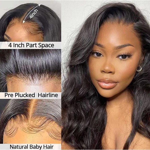 R&C Beauty Body Wave Lace Front Wigs For Black Women Synthetic 13x2.5 pre plucked Lace Front Wigs Natural Looking Black Glueless Wigs 180% Density 22inch