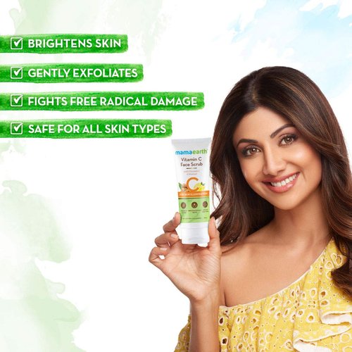 Mamaearth Vitamin C Face Scrub for Skin Illumination | Gently Exfoliates Dead Cells & Reveals Glowing Skin | Pore Refining & Hydrating Formula | 3.53 Oz (100g)