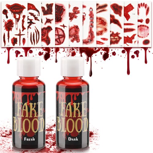 Fake Blood Kit Halloween Makeup Kit Tattoo Stickers Waterproof Scar Wound Tattoos (Fake Blood Tattoo Kit 12 pcs)