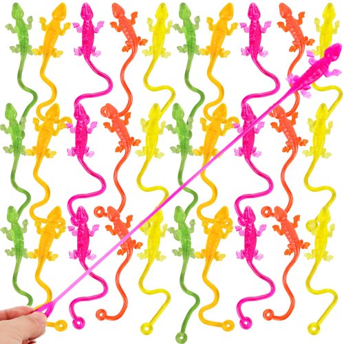 Hoarost 60 Pack Stretchy Sticky Lizards Toys Funny Colorful Squishy Sticky Hands Gecko Toy for Classroom Rewards Goodie Bags Fillers Birthdays Carnival Easter Party Favors