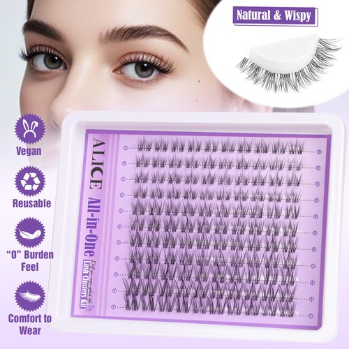 Clear Band Lash Clusters Kit Natural Wispy Lash Extensions Kit 10-14mm DIY Eyelash Extension Kit C Curl Individual Lashes Kit with Lash Glue Lash Remover Self Application at Home by ALICE