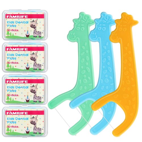 FAMILIFE Floss Picks, 120 Picks Kid's Dental Floss Picks without Fluoride, Tooth Picks Flossers with 4 Travel Handy Cases, Helps to Fight Tooth Decay and Keep Your Kids’ Teeth Clean, Floss for Family