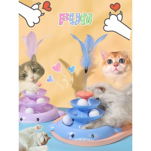 CLGoods Ice-Cream Track Cat Toy with Funny Cat Stick Toy, 3-Tier Cat Toy with Cat teaser wand,Interactive Cat Toys for Indoor Cats