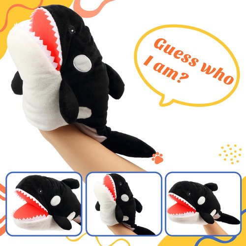 Cuteoy Plush Whale Hand Puppet Stuffed Animal Toy Open Movable Mouth Creative Role Play Storytelling Plushies Gifts for Kids Toddlers Birthday Christmas