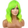 PATTNIUM Lime Green Wig Short Wavy Wig Fluorescent Green Wig for Women Girls Green Wig Bangs Synthetic Wig with Wig Cap (Lime Green)