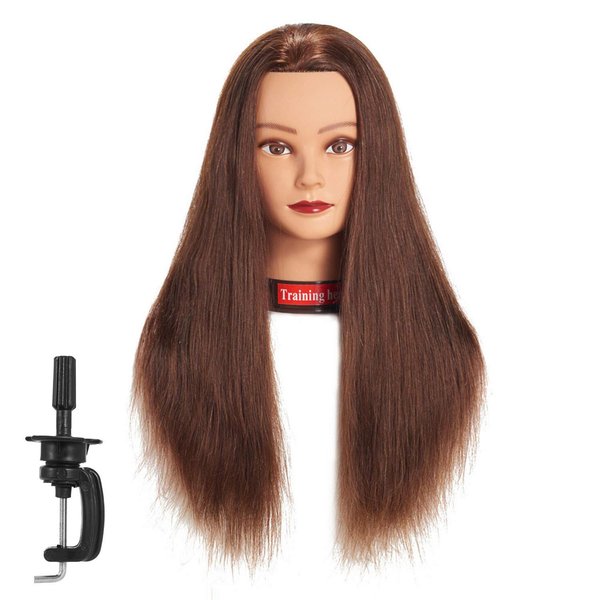 24"-26" 100% Human hair Mannequin head Training Head Cosmetology Manikin Head Doll Head with free Clamp (Dark Brown)