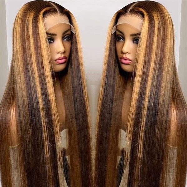 28 Inch Long Highlight Wig Human Hair Lace Front Straight Highlight Colored 13x4 Hd Lace Front Wigs Pre Plucked With Baby Hair Full Hd Lace Frontal Wigs For Black Women Cheap Glueless Wigs Human Hair