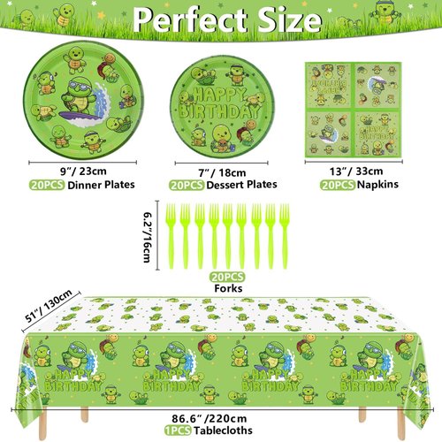 Turtle Party Decorations - 81Pcs Cute Turtle Birthday Decorations Include Turtle Theme Plates, Napkins, Tablecloth for Under the Sea Party Decorations Baby Shower Boys Girls Party Supplies, Serve 20