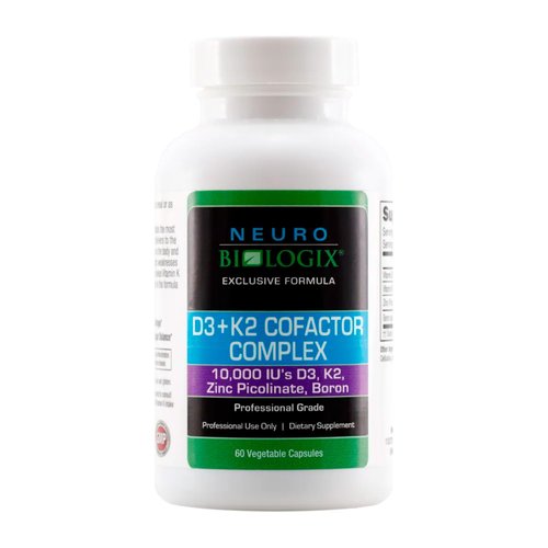 Neuro biologix D3+K2 Cofactor Complex - Vitamin D and K Supplement 10000 IU's, Supports Joint & Bone Health, Cardiovascular, and Immune System, 60 Capsules