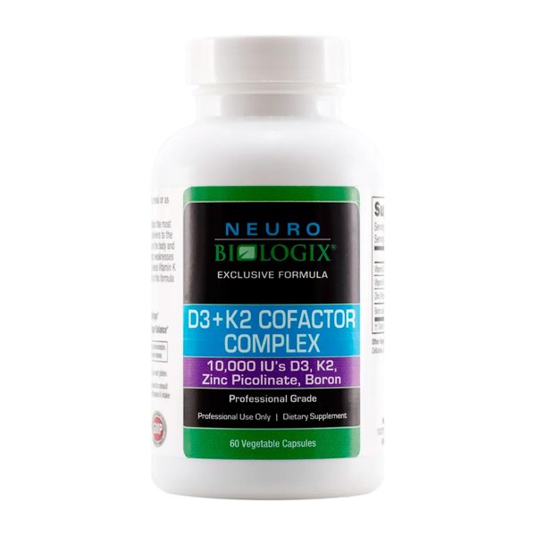 Neuro biologix D3+K2 Cofactor Complex - Vitamin D and K Supplement 10000 IU's, Supports Joint & Bone Health, Cardiovascular, and Immune System, 60 Capsules