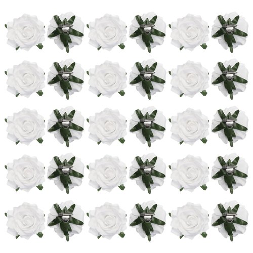 MECCANIXITY 30 Pcs Rose Flower Hair Clips 4 Inch Flower Hair Pins Flower Brooch for Women Hair Accessories White