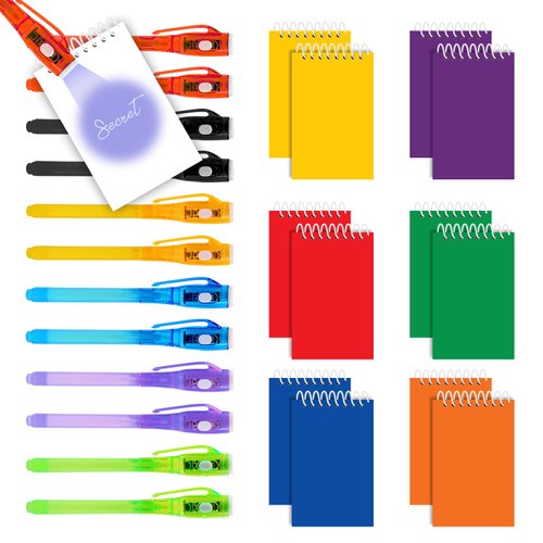 HeroFiber 12 Invisible Ink Pen with UV Light and 12 Multicolor Notebook Set. Party Favors for Kids 8-12, Escape Room Party Favors, Goodie Bag Stuffers for Kids 8-12, Spy Party Favors