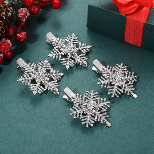 PHALIN Christmas Hair Clips for Women Xmas Snowflake Wreath Reindeer Bell Hairpins Rhinestone Holiday Hair Barrettes Festive Costume Hair Accessory Gifts (Snowflake)