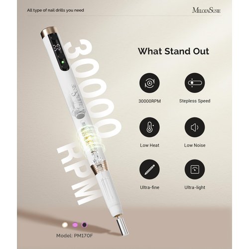 MelodySusie Portable Electric Nail Drill,Professional 30000RPM Cordless Nail EFile for Manicure Pedicure,PM170F Nail File for Acrylic Nails Gel Polishing with Cuticle Nail Bits Kit Small Sanding Bands