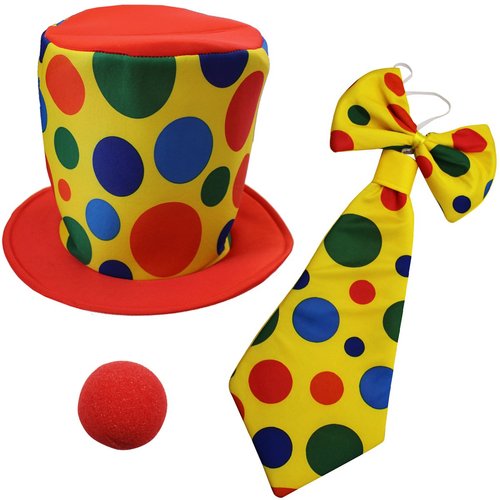 Funny Party Hats Clown Hat, Jumbo Tie & Clown Nose - Children's Clown Costume Accessories