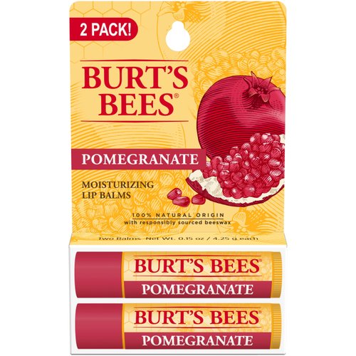 Burt's Bees Lip Balm Easter Basket Stuffers - Pomegranate, Lip Moisturizer With Responsibly Sourced Beeswax, Tint-Free, Natural Conditioning Lip Treatment, 2 Tubes, 0.15 oz.
