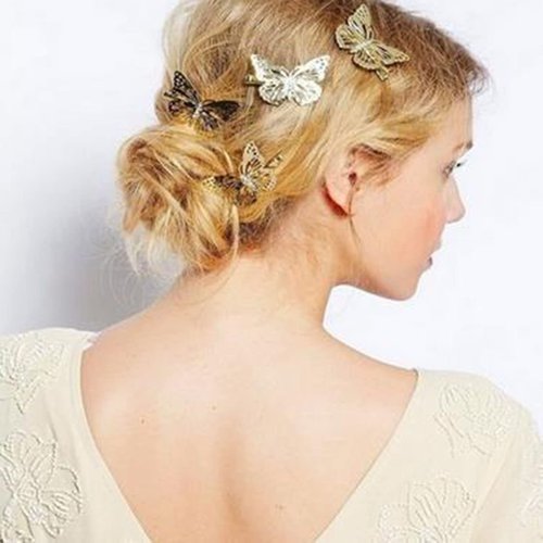 Zeshimb Boho Butterfly Hair Clip Barrette Vintage Butterfly Hair Pins Gold Minimalist Hair Clips 3D Butterfly Hair Clips Moving Hair Decorative Hair Accessories for Women and Girls (4Pcs)