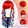 Anogol Hair Cap+80Cm/32Inch American Flag Wig 4th of July Costume Wig Red White and Blue Curly Wig For Party Cosplay Women, Election Wig Patriotic Hair Costume Wigs Halloween