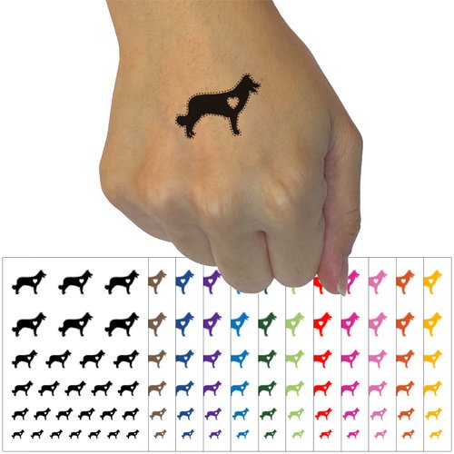 Border Collie Dog with Heart Temporary Tattoo Water Resistant Fake Body Art Set Collection - Brown (One Sheet)