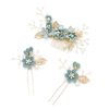 Kisangel 4pcs pearl floral leaf hair accessories Wedding Hair Comb Flower Hair Comb Set Rhinestone Pearl Hair Clips Wedding Hair Accessories for floral hair clip Brides bridal hair comb (Green)