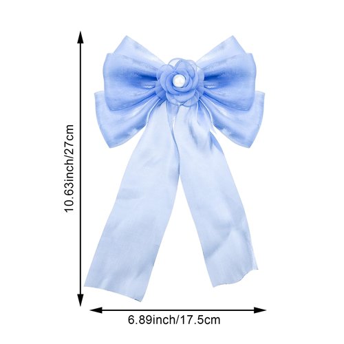 2 PACK Big Bow Hair Clip, Big Bowknot Camellia Hair Barrettes French Hairpin Snap Hair Clasps Cute Tulle French Hair Styling Accessories for Women Girls (Blue + Purple)
