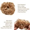 Messy Rose Bun Hair Piece Synthetic Hair Scrunchies Extension Curly Wavy With Elastic Rubber Band Ponytail Hair Extensions Updo Hairpieces for Women Girls(R18/613# Light Ash Brown&Light Bleach Blonde)